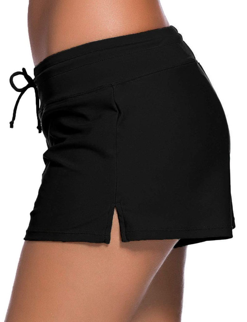 ChinFun Board Shorts Women's Swimswear Tankini Swim Briefs Side Split Swimsuit Bottom Waistband Stretch Boardshorts Beach Trunks Inner Lining Black Size XL - Image 2